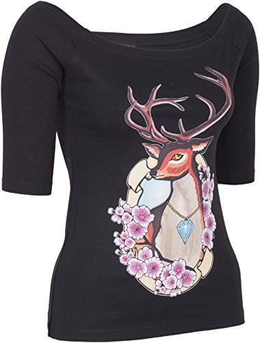 Küstenluder DEER Hirschkopf Cherry Blossom U-Boot 3/4 Arm SHIRT Rockabilly - 3