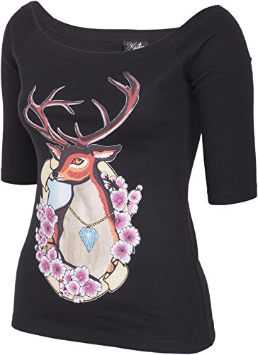 Küstenluder DEER Hirschkopf Cherry Blossom U-Boot 3/4 Arm SHIRT Rockabilly - 4