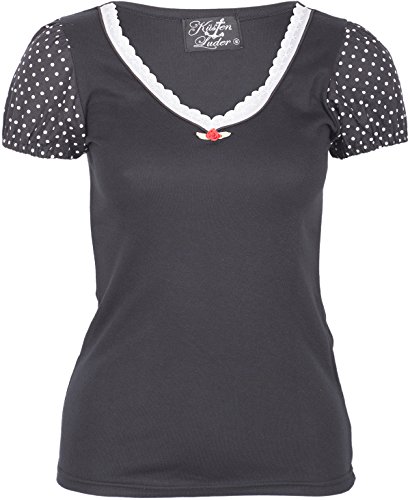 Küstenluder ALYSSA Polka Dots PUNKTE Sleeve LACE V-Neck Vintage SHIRT Rockabill