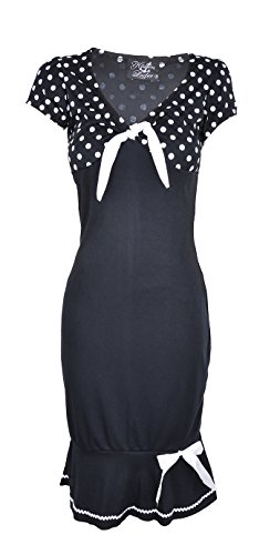 Küstenluder LARISSA Polka Dots 50s Punkte Bow Pin Up Dress / Kleid - Blk Rockab