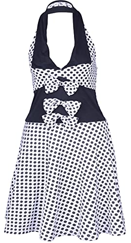Küstenluder MABLE Polka Dots BOW Neckholder SWING Kleid Rockabilly - Weiß