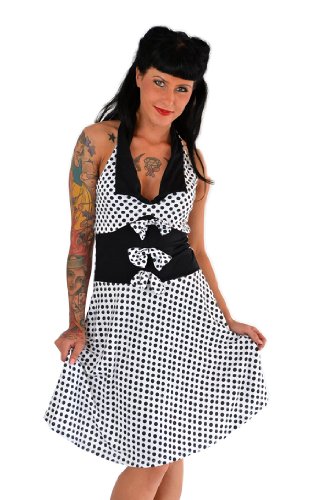 Küstenluder MABLE Polka Dots BOW Neckholder SWING Kleid Rockabilly – Weiß - 9