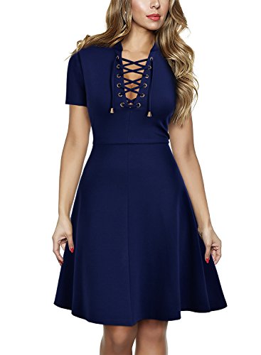 MIUSOL Damen Kurzarm Abendkleid Cocktailkleid Sexy Mini Sommer kleid Ballkleid Blau Gr.XXL