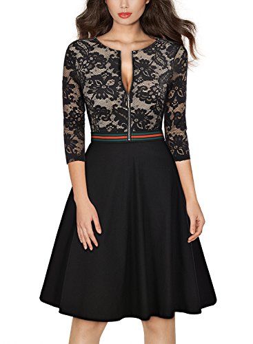 Miusol Elegant Spitzenkleid Abendkleid Reissverschluss vorne Knielang Cocktailkleid - 2