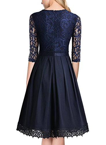 Miusol Abendkleid Cocktailkleid Vintage 3/4 Arm Spitzenkleid Dunkelblau - 3