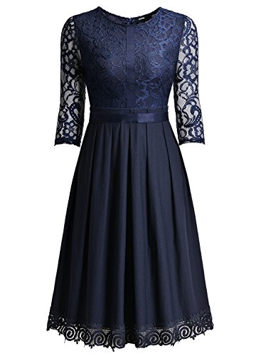 Miusol Abendkleid Cocktailkleid Vintage 3/4 Arm Spitzenkleid Dunkelblau - 2