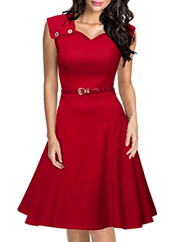 Miusol Damen Sommerkleid Ärmellos Cocktailkleid Rockabilly 50er Jahre Partykleid