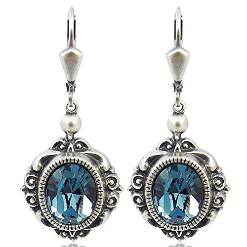 Vintage Ohrringe mit Kristallen von Swarovski® Damen - Silber Viele Farben - NOBEL SCHMUCK (Denim Blue)