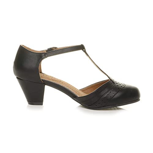 Damen Mitte Blockabsatz T-Riemen Ausgeschnitten Brogues Pumps Sandalen Größe 5 38 - 3