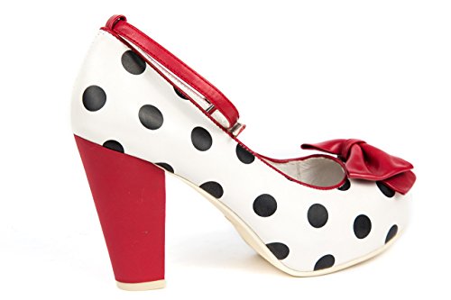 Lola Ramona Damen Pumps Vintage Schuhe Riemchenpumps weiß rot gepunktet Gr. 38 -