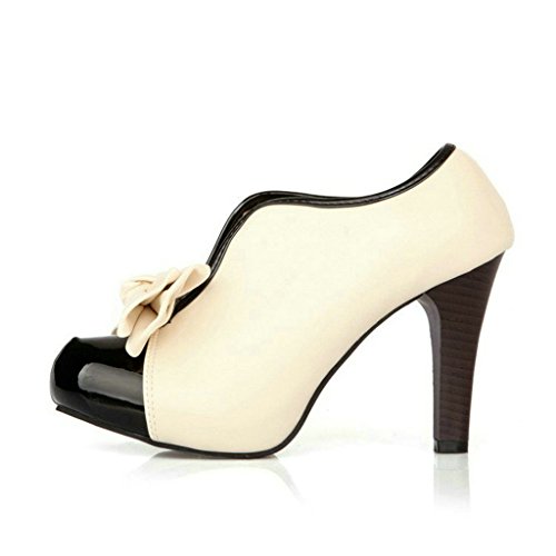 Damen Pumps High Heels Ankle Boots- LATH.PIN Brautschuhe Stilettosabsatz Party mit Schleife Klassisch Vintage Schuhe（39，Beige） -