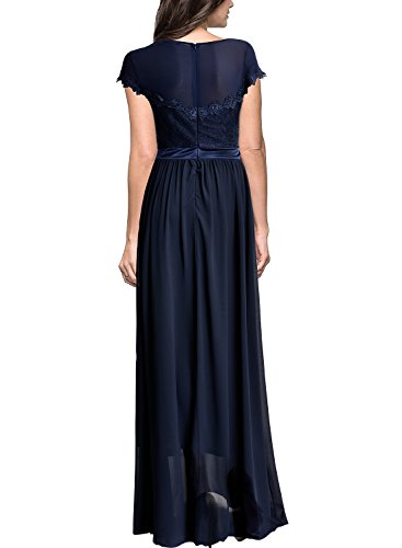 Miusol Spitzenkleid Hochzeit Brautjungfer Chiffon Abendkleider Dunkelblau - 2