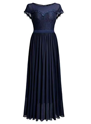 Miusol Spitzenkleid Hochzeit Brautjungfer Chiffon Abendkleider Dunkelblau - 7