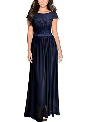 Miusol Spitzenkleid Hochzeit Brautjungfer Chiffon Abendkleider Dunkelblau - 4