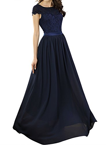 Miusol Spitzenkleid Hochzeit Brautjungfer Chiffon Abendkleider Dunkelblau - 6