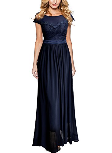 Miusol Spitzenkleid Hochzeit Brautjungfer Chiffon Abendkleider Dunkelblau - 5