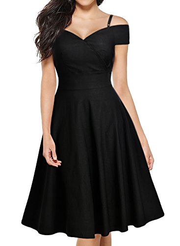 MIUSOL Cocktailkleid Schulterfrei Retro Schwingen Pinup Rockabilly Abendkleid Schwarz - 2