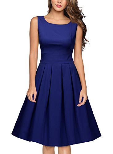 Miusol Rundhals Trägerkleid 1950er Retro Cocktailkleid Faltenrock Kleid Navy Blau - 4