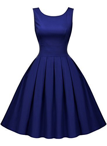 Miusol Rundhals Trägerkleid 1950er Retro Cocktailkleid Faltenrock Kleid Navy Blau - 5