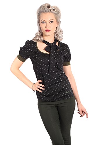 oliv POLKA DOTS Rockabilly Puffärmel Schluppenshirt Schleife T-Shirt