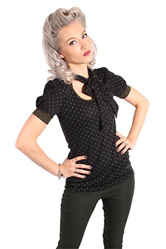 oliv POLKA DOTS Rockabilly Puffärmel Schluppenshirt Schleife T-Shirt - 