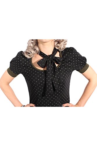 oliv POLKA DOTS Rockabilly Puffärmel Schluppenshirt Schleife T-Shirt - 