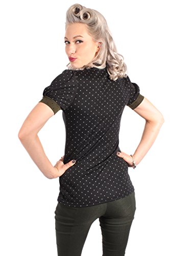 oliv POLKA DOTS Rockabilly Puffärmel Schluppenshirt Schleife T-Shirt - 