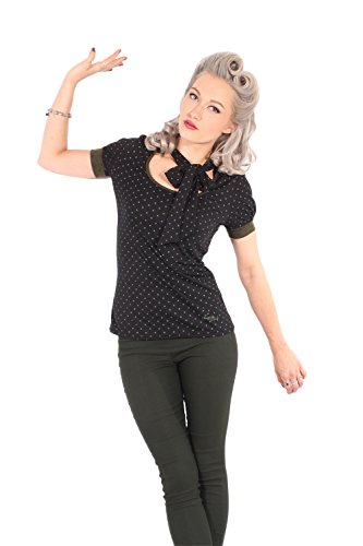 oliv POLKA DOTS Rockabilly Puffärmel Schluppenshirt Schleife T-Shirt - 