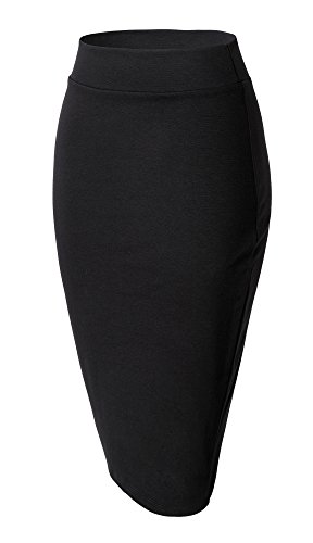 Damen Midi Rock Stretch Figurbetont Business Bleistift Röcke (M, schwarz)