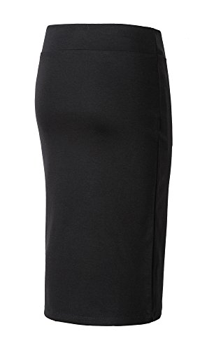 Damen Midi Rock Stretch Figurbetont Business Bleistift Röcke (M, schwarz) - 2