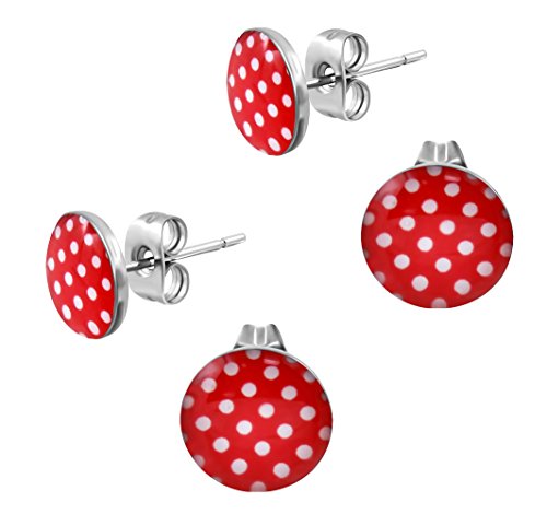 Ohrstecker Polka Dot Rot Weiße Punkte - Rockabilly Ohrringe für Damen Ø 10mm Edelstahl