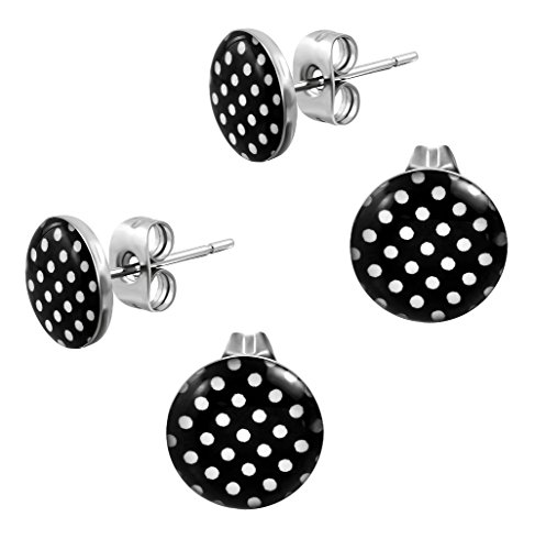 Ohrstecker Polka Dot Schwarz Weiße Punkte - Rockabilly Ohrringe für Damen Ø 10mm Edelstahl