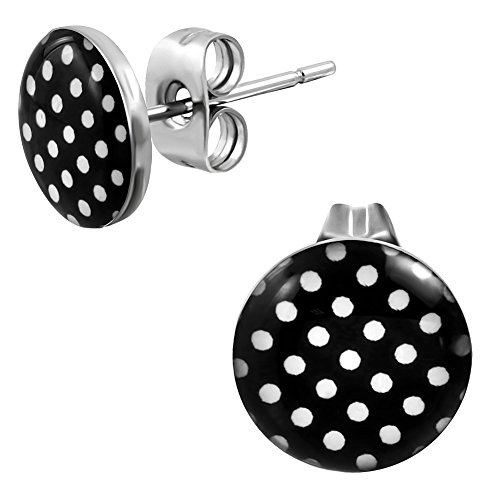 Ohrstecker Polka Dot Schwarz Weiße Punkte – Rockabilly Ohrringe für Damen Ø 10mm Edelstahl - 2