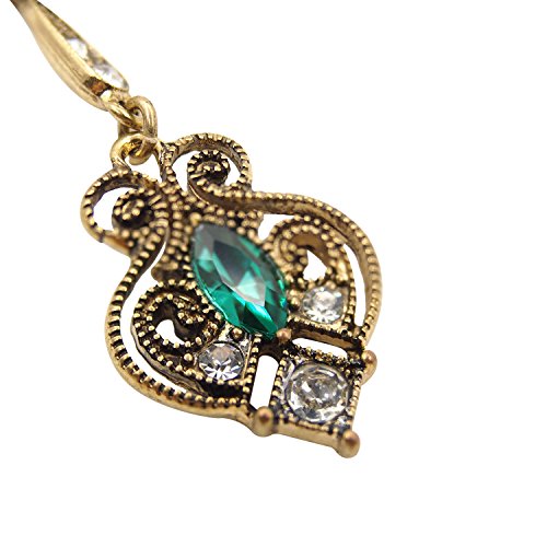 LARESDOMI Vintage Ohrringe goldfarben Kristall Verkrustet Simulierte Grün Turmalin Classic Georgian Drop Ohrringe - 4