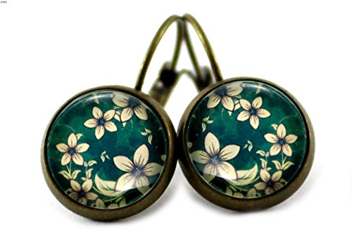 Ohrringe mit Blumen Ranken Motiv Ohrhänger Brisuren / Farbe der Fassung wählbar (bronze)