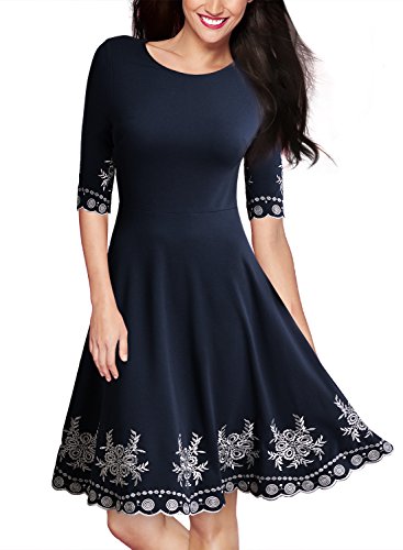 Miusol Abendkleid Sommerkleid Kurz Vintage Rockabilly Cocktail Ballkleid Blau - 5