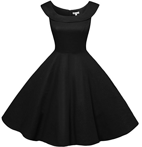 Bbonlinedress 50s Vintage Retro U-Ausschnitt Rockabilly Cocktail Party Kleider Schwarz