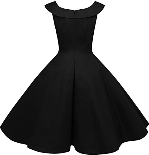 Bbonlinedress 50s Vintage Retro U-Ausschnitt Rockabilly Cocktail Party Kleider Black 3XL -