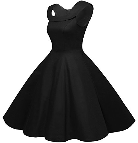 Bbonlinedress 50s Vintage Retro U-Ausschnitt Rockabilly Cocktail Party Kleider Black 3XL -