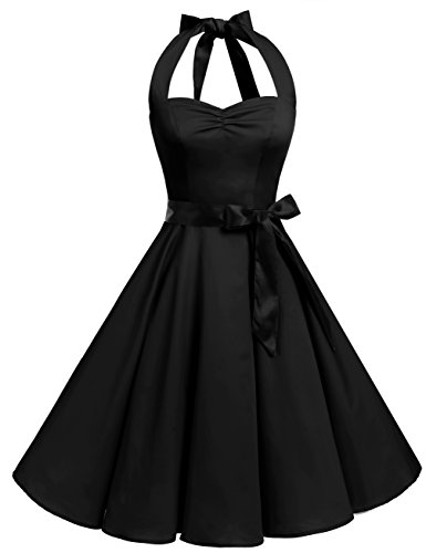 Bbonlinedress 1950er Neckholder Vintage Retro Rockabilly Cocktail Party Kleider Black 2XL