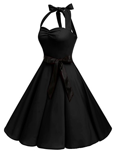 Bbonlinedress 1950er Neckholder Vintage Retro Rockabilly Cocktail Party Kleider Black 2XL - 2