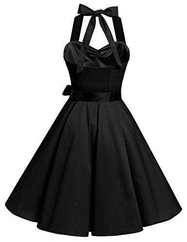 Bbonlinedress 1950er Neckholder Vintage Retro Rockabilly Cocktail Party Kleider Black 2XL - 3