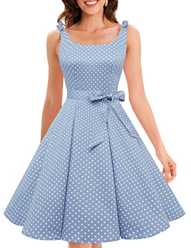 Bbonlinedress 1950er Vintage Polka Dots Pinup Retro Rockabilly Kleid Cocktailkleider Blue White Dot XL