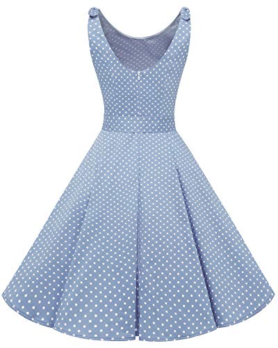 Bbonlinedress 1950er Vintage Polka Dots Pinup Retro Rockabilly Kleid Cocktailkleider Blue White Dot XL - 2