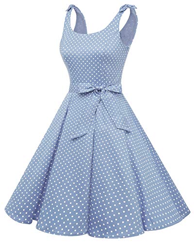 Bbonlinedress 1950er Vintage Polka Dots Pinup Retro Rockabilly Kleid Cocktailkleider Blue White Dot XL - 3