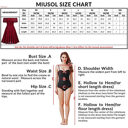 MIUSOL Damen Vintage 1950er Cocktailkleid Retro Spitzen Off Schulter Schwingen Pinup Rockabilly Abendkleid Rot Gr.S - 3