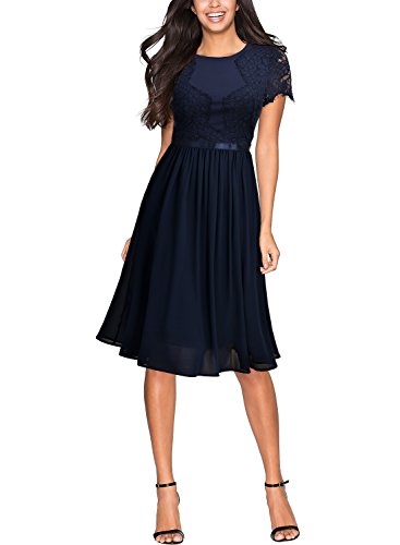 Miusol Damen Abendkleid Sommer Chiffon festlich Kleid Cocktailkleid Vinatge kleider Blau