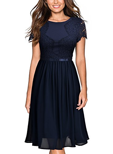 Miusol Damen Abendkleid Sommer Chiffon festlich Kleid Cocktailkleid Vinatge kleider Blau - 2