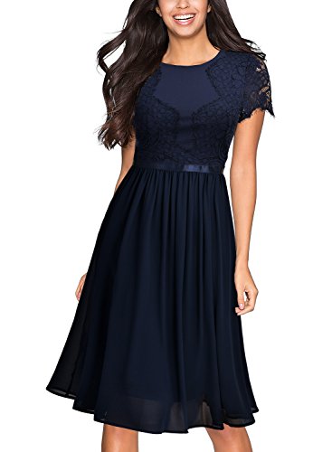 Miusol Damen Abendkleid Sommer Chiffon festlich Kleid Cocktailkleid Vinatge kleider Blau - 3