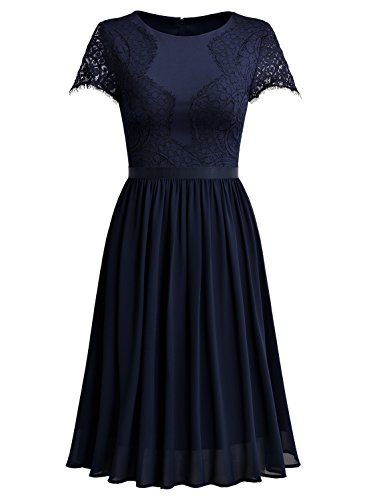 Miusol Damen Abendkleid Sommer Chiffon festlich Kleid Cocktailkleid Vinatge kleider Blau - 5